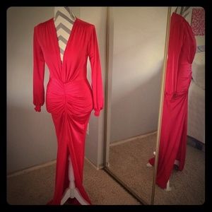 Red Deep-V Gown